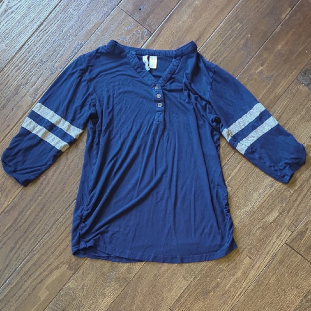 Oh! Mama Maternity Navy/Grey 3/4 Sleeve Shirt, Small